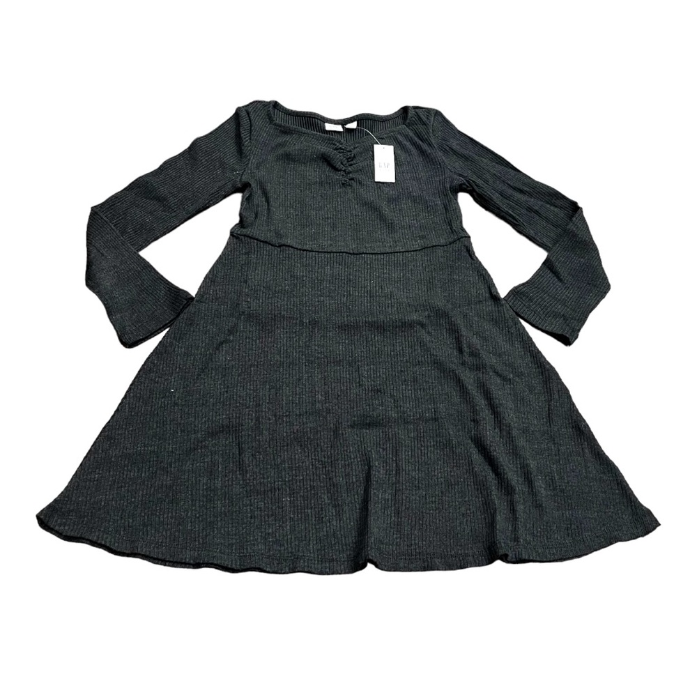 GAP Kids Ribbed Sweetheart Dress, Long Sleeve, Charcoal Gray, NEW